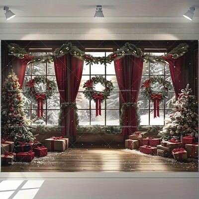 Karácsonyi karnevál Karácsonyfa téma fotózás háttér Mikulás party dekoráció Banner Photo Booth szoba dekoráció