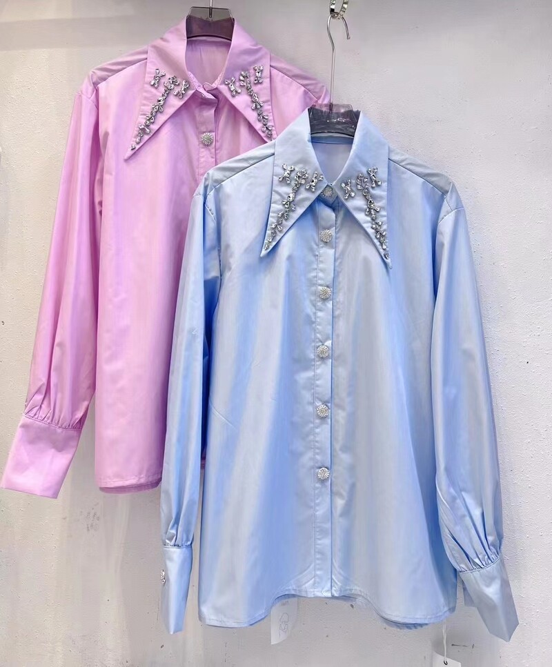 Luxus gyémántok pamut blúzok ingek Női 2024 tavaszi gombos új hosszú ujjú ingek Divat kauzális felsők Camisas De Mujer