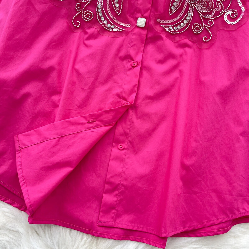 Vintage hímzett alapok Lámpás ujjú karcsú, egysoros elegáns flitteres strassz felső francia női High Street őszi blúz