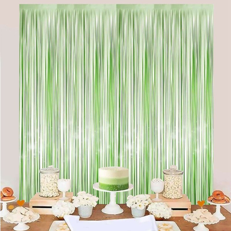 2 csomag zöld fémfólia talmi rojtos függöny Háttér Születésnapi Esküvői Leánybúcsúi dekorációk évfordulós kellékek