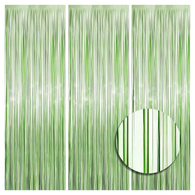 2 csomag zöld fémfólia talmi rojtos függöny Háttér Születésnapi Esküvői Leánybúcsúi dekorációk évfordulós kellékek