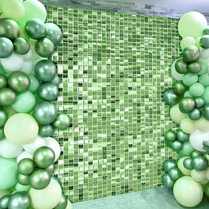 2 csomag zöld fémfólia talmi rojtos függöny Háttér Születésnapi Esküvői Leánybúcsúi dekorációk évfordulós kellékek