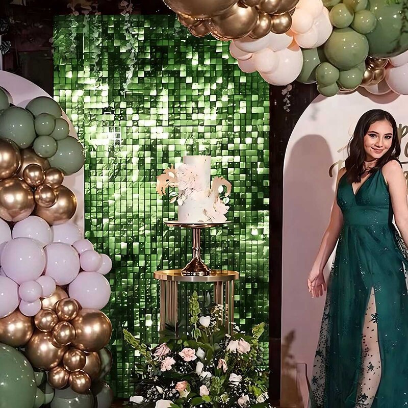2 csomag zöld fémfólia talmi rojtos függöny Háttér Születésnapi Esküvői Leánybúcsúi dekorációk évfordulós kellékek