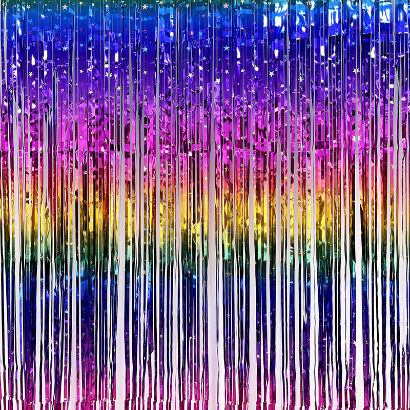 Vaivorykštės gradiento blizgučio užuolaidos lazerinės folijos pakraštyje vakarėlio fono dekoras Gimtadienio nuotakos kūdikių dušas Bachelorette Photo Booth Prop