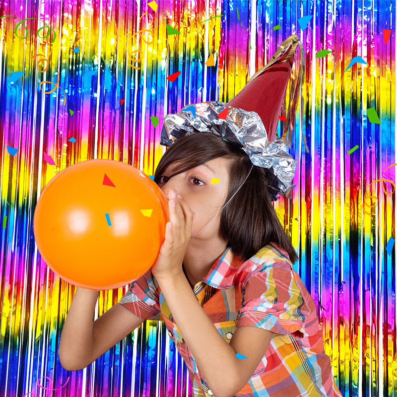 Vaivorykštės gradiento blizgučio užuolaidos lazerinės folijos pakraštyje vakarėlio fono dekoras Gimtadienio nuotakos kūdikių dušas Bachelorette Photo Booth Prop