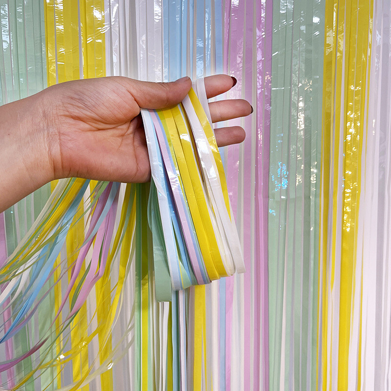 Szivárványos fólia rojtos függöny Háttér Macaron talmi függöny esküvői születésnapi lánybúcsú Háttér fotófülke dekoráció