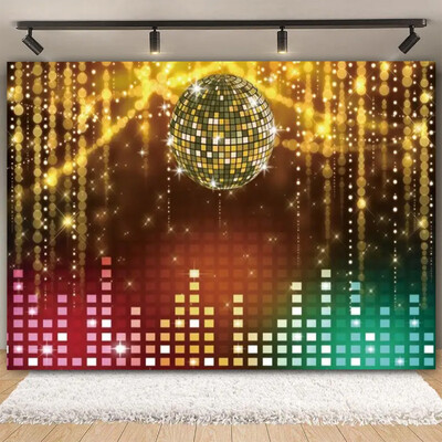 Vinyl Shiny Gold Disco Születésnapi Party Backdrop Club Neon Ball Stage Portré fotózás Háttér Fotó Háttér Fotóstúdió