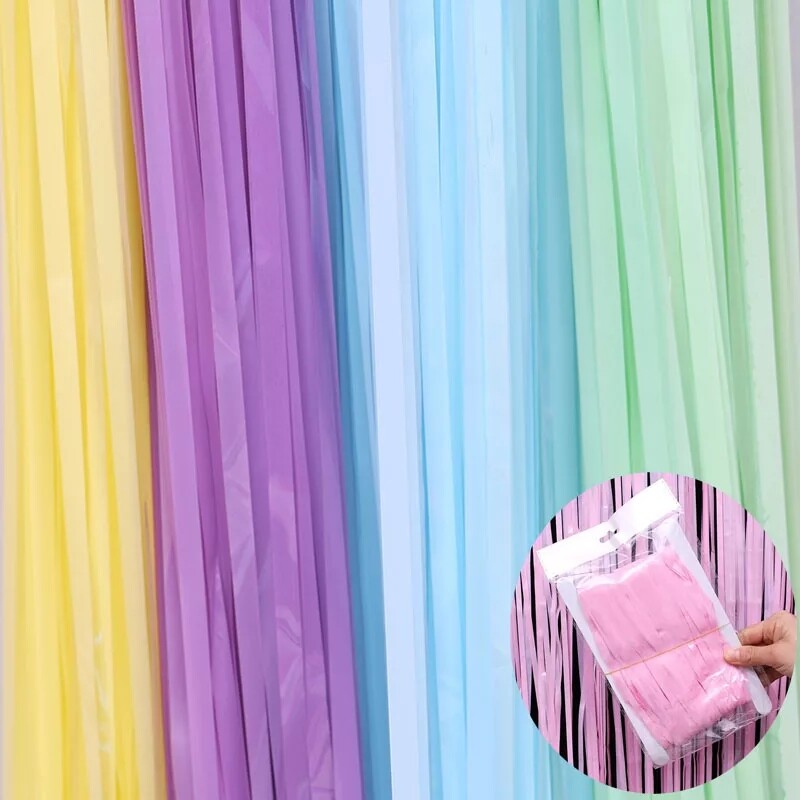 Pasztell függöny Háttér Talmi függöny Bojtfüzér Pasztell Macaron Szivárvány Egyszarvú Party Dekoráció Babazuhany Keresztelő