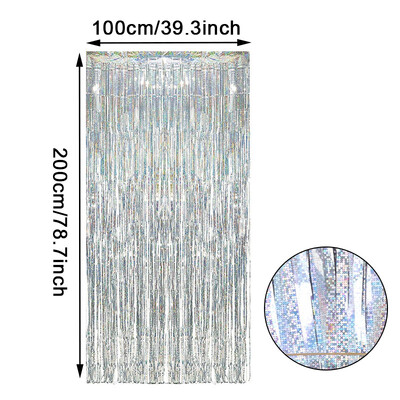 2 metru dzimšanas dienas ballītes kāzu noformējums folijas bārkstis aizkaru fona dekors Pieaugušo jubilejas Ziemassvētku ballītes fona dekors