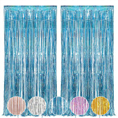 2Pack 2X1M kék lézeres fém fólia talmi rojt függöny Háttér Születésnapi Esküvő Leánybúcsú dekoráció felnőtt gyerekeknek