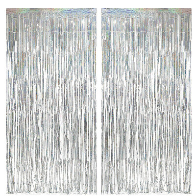 2Pack 2X1M kék lézeres fém fólia talmi rojt függöny Háttér Születésnapi Esküvő Leánybúcsú dekoráció felnőtt gyerekeknek