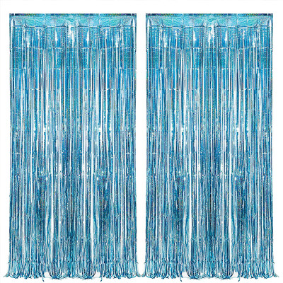 2Pack 2X1M kék lézeres fém fólia talmi rojt függöny Háttér Születésnapi Esküvő Leánybúcsú dekoráció felnőtt gyerekeknek