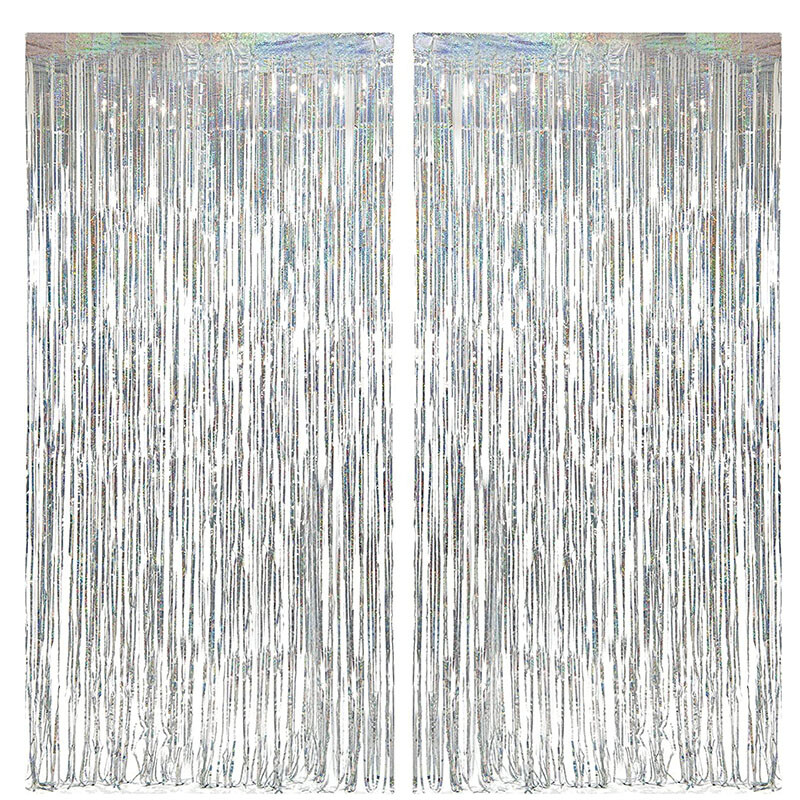 2Pack 2X1M kék lézeres fém fólia talmi rojt függöny Háttér Születésnapi Esküvő Leánybúcsú dekoráció felnőtt gyerekeknek