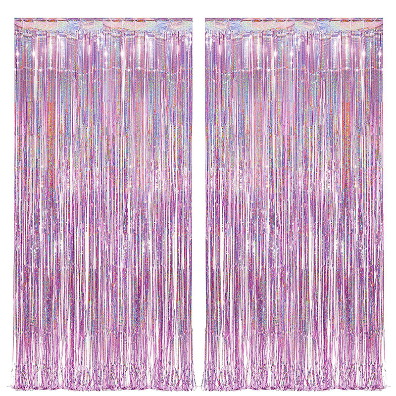 2Pack 2X1M kék lézeres fém fólia talmi rojt függöny Háttér Születésnapi Esküvő Leánybúcsú dekoráció felnőtt gyerekeknek