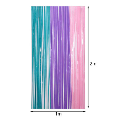 2x1 m-es sellőparti függöny Macaron kék lila, rózsaszín bojtfüggöny a sellő születésnapi babazuhany party háttérdekorációhoz