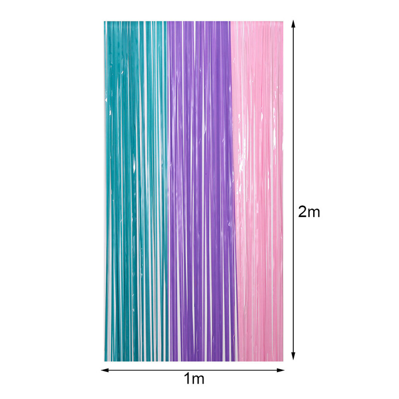 2x1 m-es sellőparti függöny Macaron kék lila, rózsaszín bojtfüggöny a sellő születésnapi babazuhany party háttérdekorációhoz