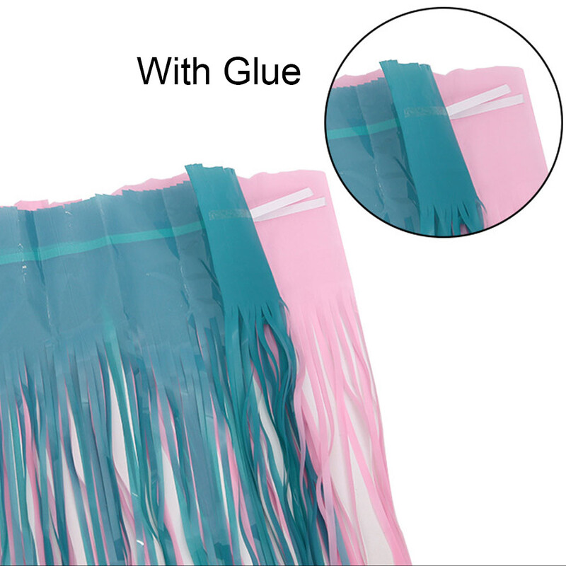 2x1 m-es sellőparti függöny Macaron kék lila, rózsaszín bojtfüggöny a sellő születésnapi babazuhany party háttérdekorációhoz