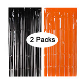 2db Halloween dekoráció hátterű Tassle függönyök fekete narancssárga fólia rojtos függöny születésnapi halloween bulihoz, háttér dekoráció