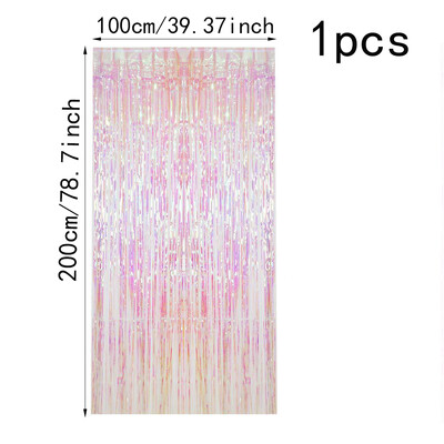 2 méteres átlátszó irizáló rózsaszín esőfüggöny háttér fali dekoráció, születésnapi esküvői party háttér dekoráció