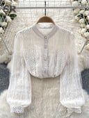 SINGREINY csipke divatos nyári ing női elegáns hosszú ujjú fehér elegáns divat 2024 női alkalmi nyári blúz