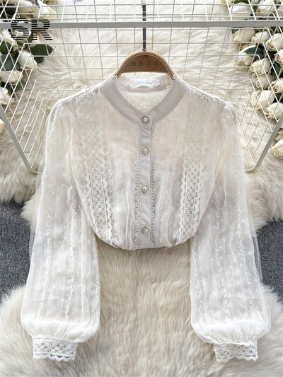 SINGREINY csipke divatos nyári ing női elegáns hosszú ujjú fehér elegáns divat 2024 női alkalmi nyári blúz