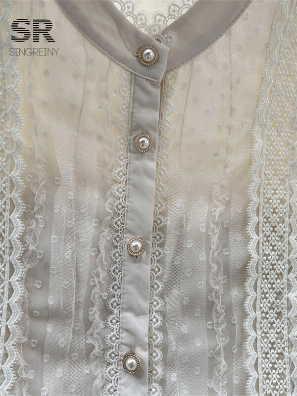 SINGREINY csipke divatos nyári ing női elegáns hosszú ujjú fehér elegáns divat 2024 női alkalmi nyári blúz