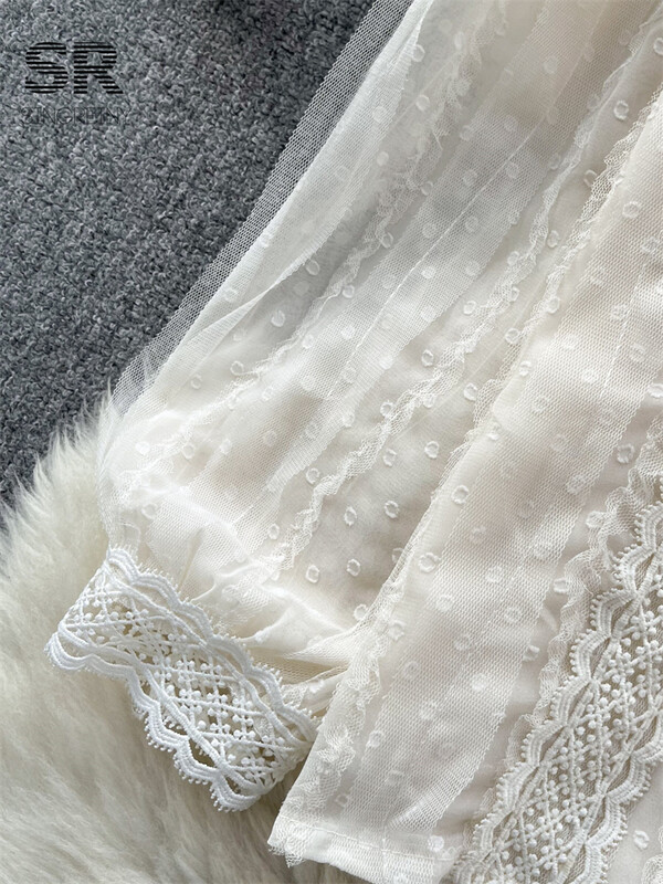 SINGREINY csipke divatos nyári ing női elegáns hosszú ujjú fehér elegáns divat 2024 női alkalmi nyári blúz