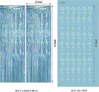 Under the Sea Party Hátterek Dekorációk Medence óceán kék talmi fólia rojtos függöny függő buborék füzér születésnapi parti dekoráció