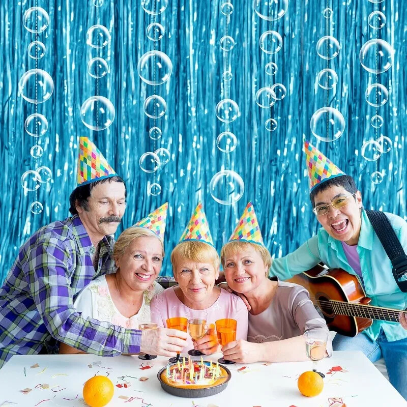 Under the Sea Party Hátterek Dekorációk Medence óceán kék talmi fólia rojtos függöny függő buborék füzér születésnapi parti dekoráció