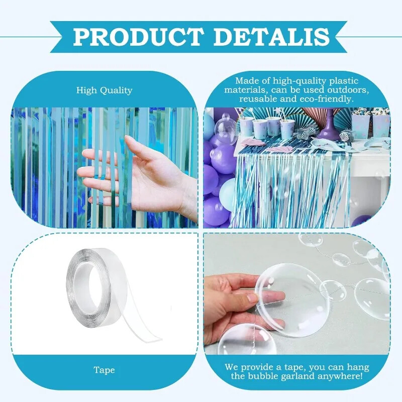 Under the Sea Party Hátterek Dekorációk Medence óceán kék talmi fólia rojtos függöny függő buborék füzér születésnapi parti dekoráció