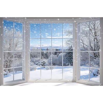 Téli ablak fotózás háttér karácsonyi erdő fenyőfa hó táj otthon Családi baba portré háttér fotóstúdió