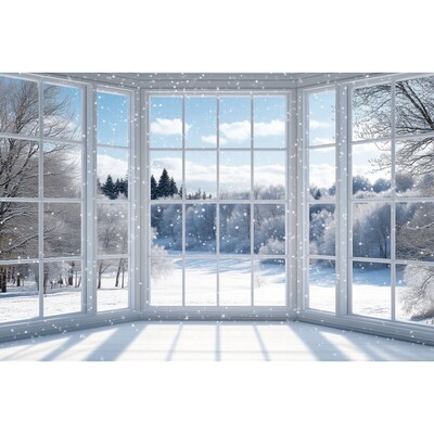 Téli ablak fotózás háttér karácsonyi erdő fenyőfa hó táj otthon Családi baba portré háttér fotóstúdió