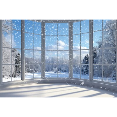 Téli ablak fotózás háttér karácsonyi erdő fenyőfa hó táj otthon Családi baba portré háttér fotóstúdió