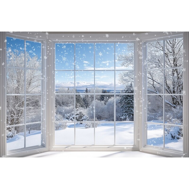 Téli ablak fotózás háttér karácsonyi erdő fenyőfa hó táj otthon Családi baba portré háttér fotóstúdió