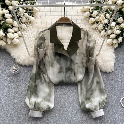 Bluză de epocă pentru femei, la modă, cu guler croit, cu mâneci bufante lungi, cu imprimeu floral, cu rever, cămăși de toamnă pentru femei, topuri, Dropship