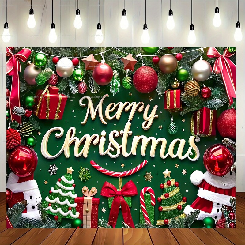 Karácsonyi témájú fényképezési háttér nagy poliészter boldog karácsonyi zászló Mikulás lakberendezési háttérrel
