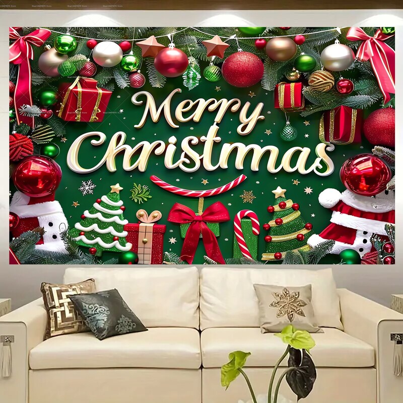 Karácsonyi témájú fényképezési háttér nagy poliészter boldog karácsonyi zászló Mikulás lakberendezési háttérrel