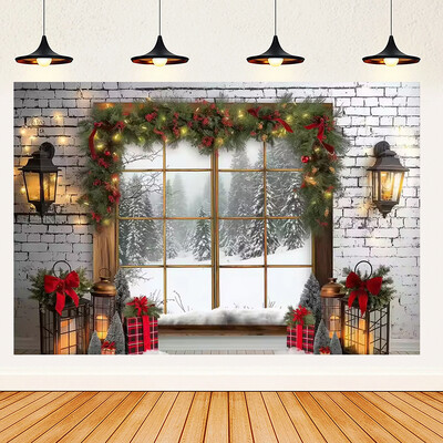 Ünnepi parti karácsonyfa fotózás háttér dekoráció ablak hóember téma Téli piros függöny Mikulás fotózás