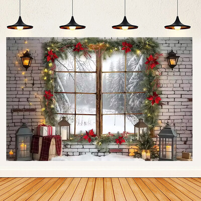 Ünnepi parti karácsonyfa fotózás háttér dekoráció ablak hóember téma Téli piros függöny Mikulás fotózás