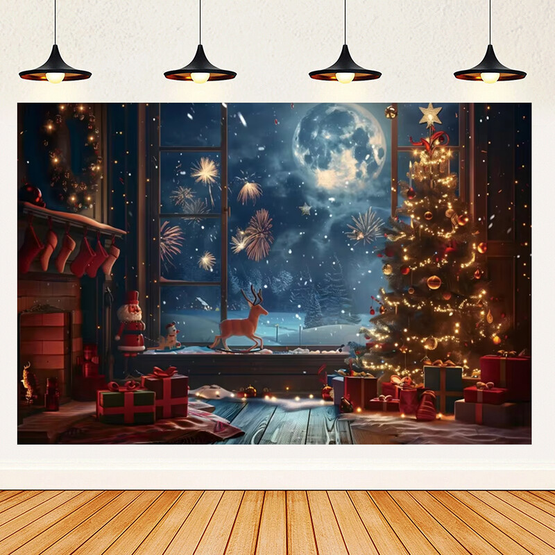 Ünnepi parti karácsonyfa fotózás háttér dekoráció ablak hóember téma Téli piros függöny Mikulás fotózás