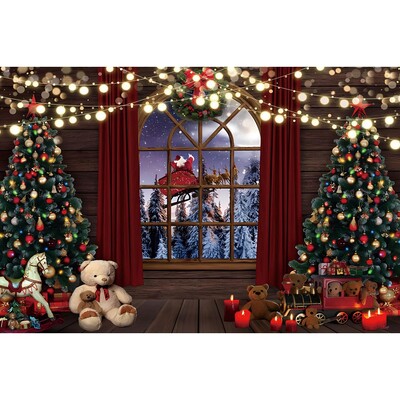 Χριστουγεννιάτικο σκηνικό για φωτογραφία Χειμωνιάτικη νύχτα Χρυσό γκλίτερ φως χιονάνθρωπος πεύκο για πάρτι γενεθλίων μωρό Διακόσμηση φόντου