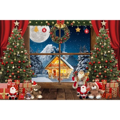 Χριστουγεννιάτικο σκηνικό για φωτογραφία Χειμωνιάτικη νύχτα Χρυσό γκλίτερ φως χιονάνθρωπος πεύκο για πάρτι γενεθλίων μωρό Διακόσμηση φόντου