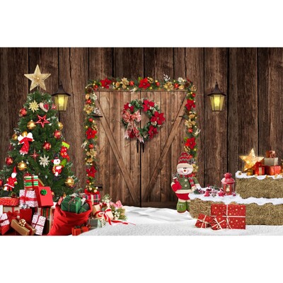 Χριστουγεννιάτικο σκηνικό για φωτογραφία Χειμωνιάτικη νύχτα Χρυσό γκλίτερ φως χιονάνθρωπος πεύκο για πάρτι γενεθλίων μωρό Διακόσμηση φόντου