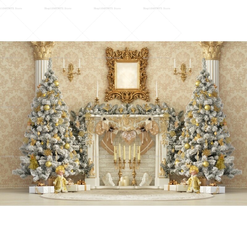 Χριστουγεννιάτικο σκηνικό για φωτογραφία Χειμωνιάτικη νύχτα Χρυσό γκλίτερ φως χιονάνθρωπος πεύκο για πάρτι γενεθλίων μωρό Διακόσμηση φόντου