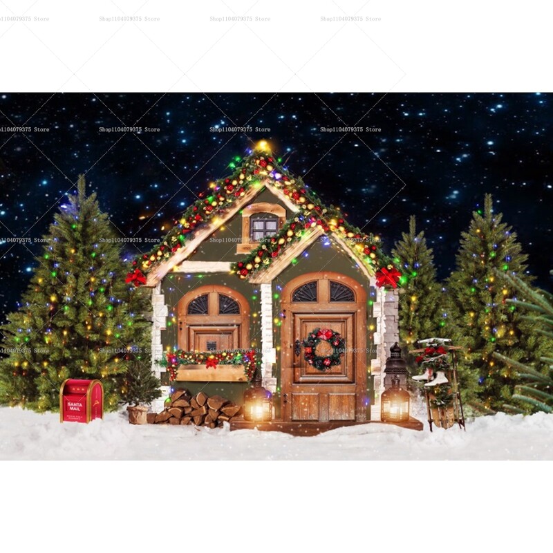 Χριστουγεννιάτικο σκηνικό για φωτογραφία Χειμωνιάτικη νύχτα Χρυσό γκλίτερ φως χιονάνθρωπος πεύκο για πάρτι γενεθλίων μωρό Διακόσμηση φόντου