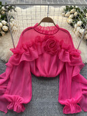 SINGREINY fodros sifon blúz nyári női lámpás ujjú divat karcsú, laza nyaraló hölgyek Y2K alkalmi elegáns felsők