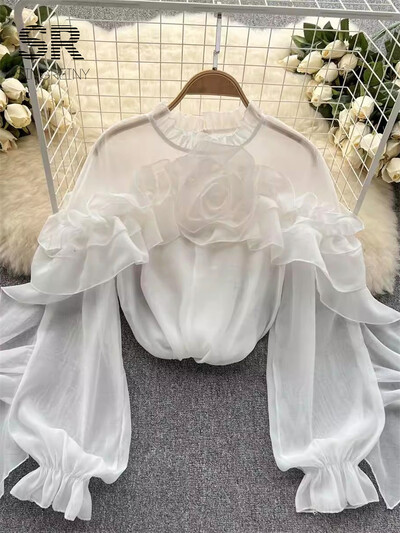 SINGREINY fodros sifon blúz nyári női lámpás ujjú divat karcsú, laza nyaraló hölgyek Y2K alkalmi elegáns felsők