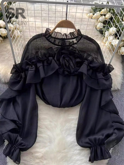 SINGREINY fodros sifon blúz nyári női lámpás ujjú divat karcsú, laza nyaraló hölgyek Y2K alkalmi elegáns felsők