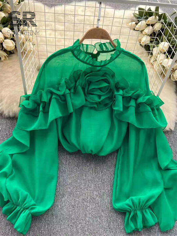 SINGREINY fodros sifon blúz nyári női lámpás ujjú divat karcsú, laza nyaraló hölgyek Y2K alkalmi elegáns felsők