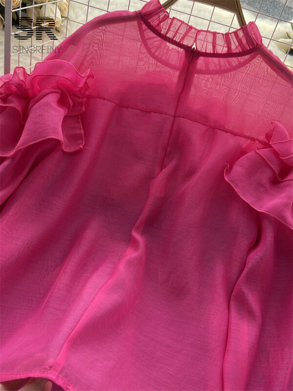 SINGREINY fodros sifon blúz nyári női lámpás ujjú divat karcsú, laza nyaraló hölgyek Y2K alkalmi elegáns felsők